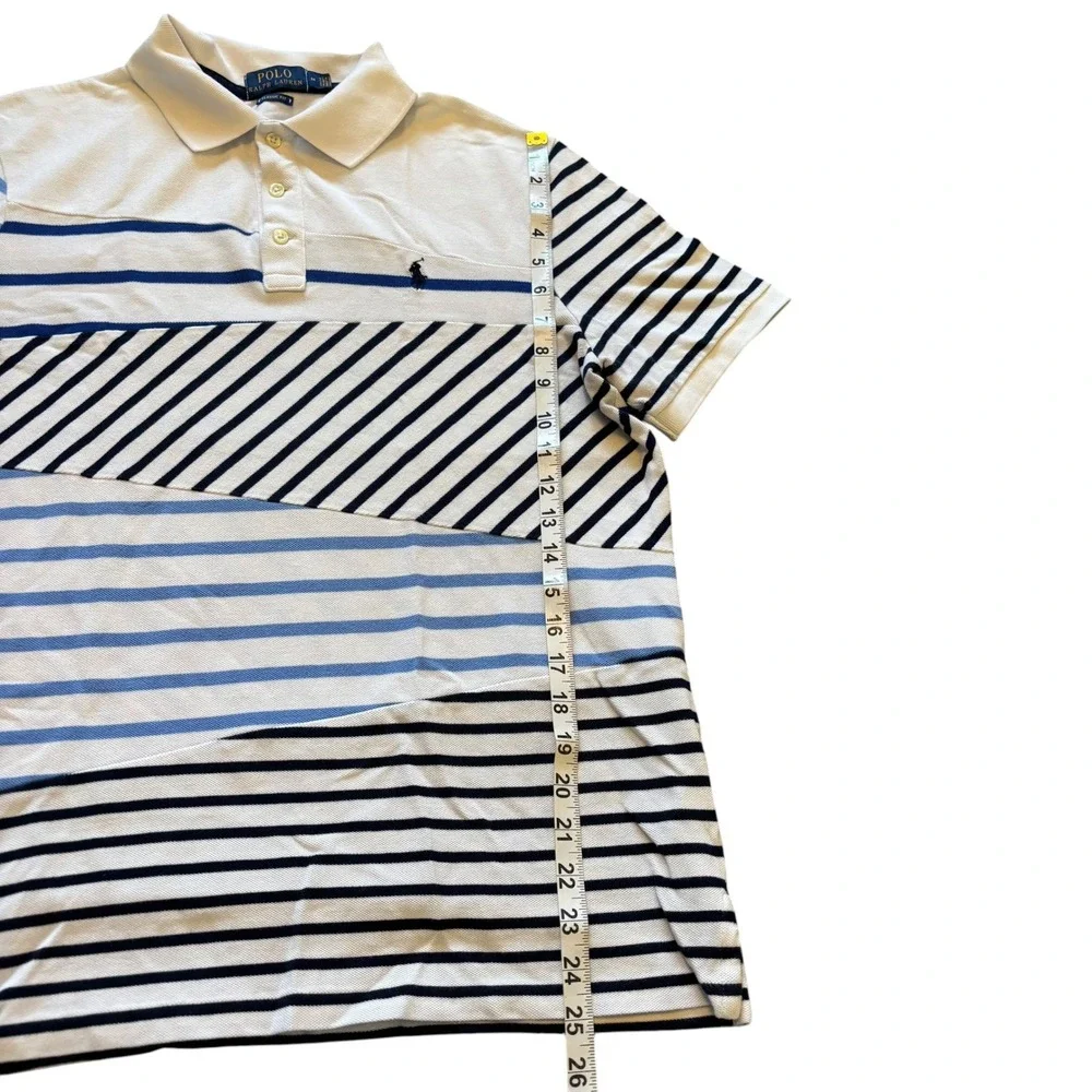 Polo Ralph Lauren Mens Classic Fit Multi Directional Stripe Polo Shirt‎ White M